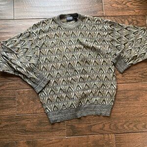 Patterned Crewneck Sweater - Gray and Brown